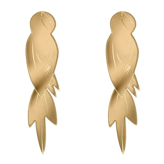 Pendientes dorados en forma de loro minimalista, joyería elegante para mujer