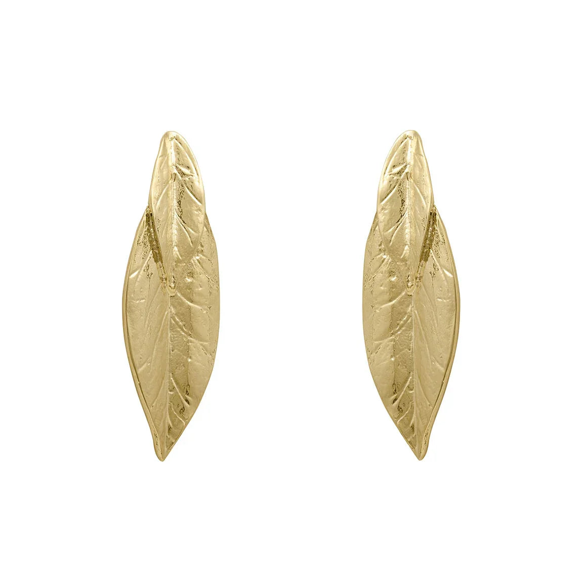 Pendientes dorados en forma de hoja, diseño elegante, joyería moderna para mujer.