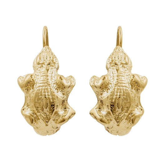 Pendientes dorados con forma de rana, joyería original y elegante para mujer.