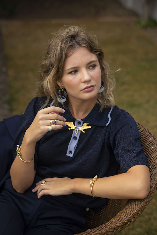 Pendientes hexágonos azul