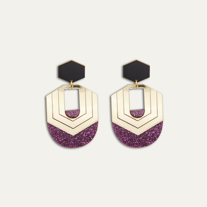 Pendientes hexágonos purpurina rosa