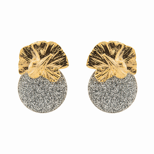 Pendientes Orquídea purpurina plata | OMI Touch Joyas