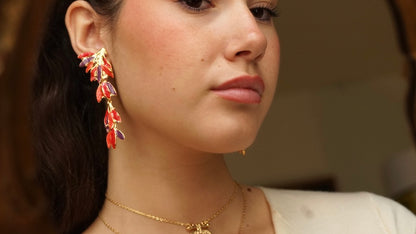 Pendientes Cascada Esmalte Coral