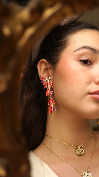 Pendientes Cascada Esmalte Coral