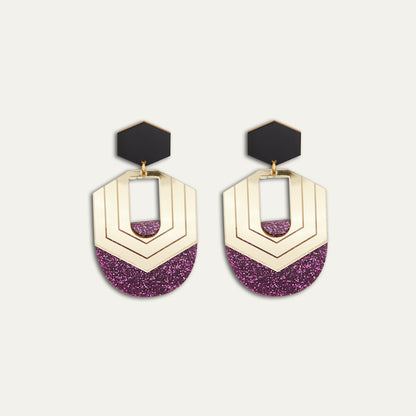 Pendientes hexágonos purpurina rosa