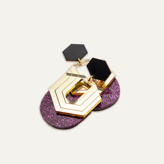 Pendientes Hexágono Purpurina Rosa | OMI Touch Joyas