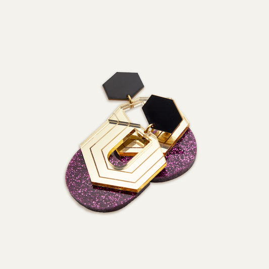 Pendientes Hexágono Purpurina Rosa | OMI Touch Joyas